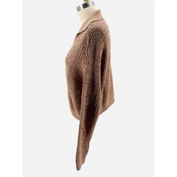 INTERMIX Suki Pointelle Knit Polo Sweater in Tan S - Picture 6 of 11